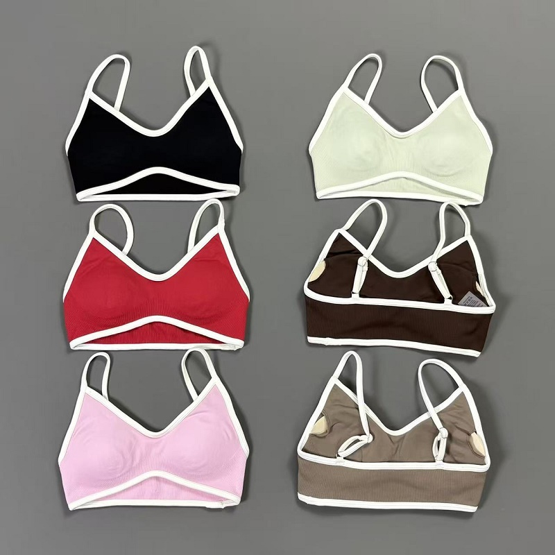 Crop Top Crochet - Women Contrastline Yoga Bra V Neck