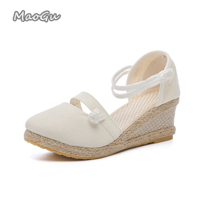 Wedge Espadrille Women - Women's Linen Espadrille Wedge Sandals Round
