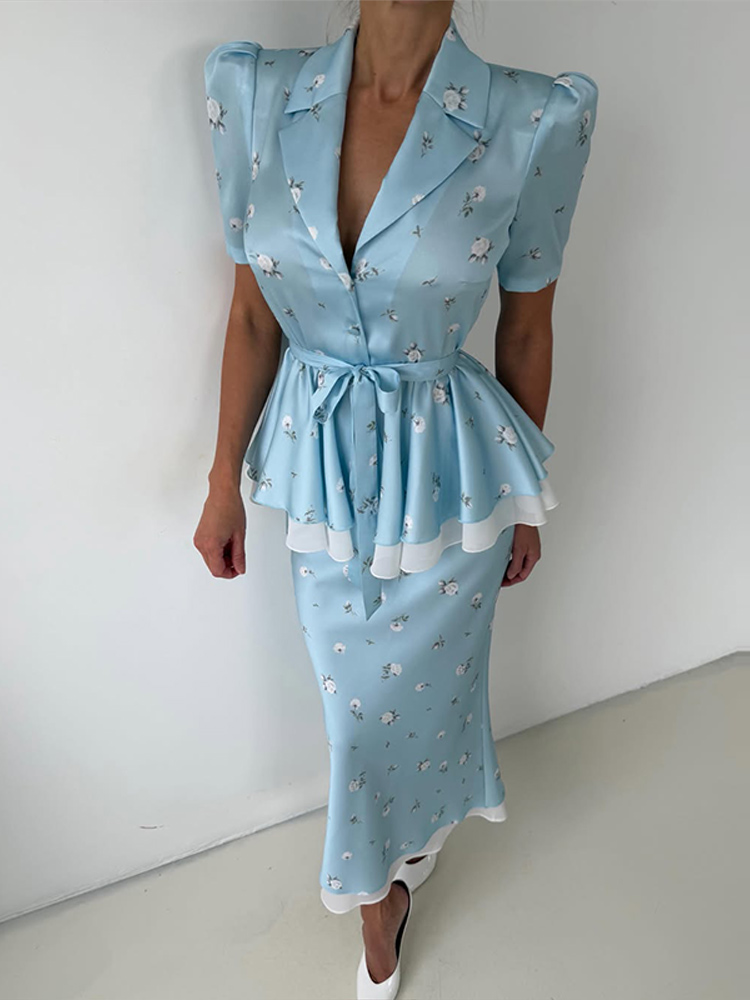 Floral Blazer Coat Skirt Sets  - Midi Skirt Floral recension och pris