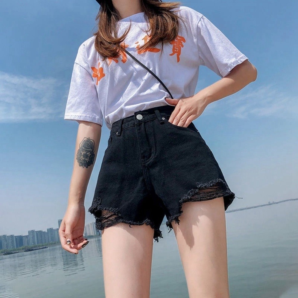 Trendy Stretchy Jean Shorts fo - Shorts Denim Frayed recension och pris