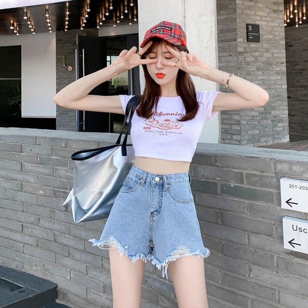 Trendy Stretchy Jean Shorts fo - Shorts Denim Frayed recension och pris