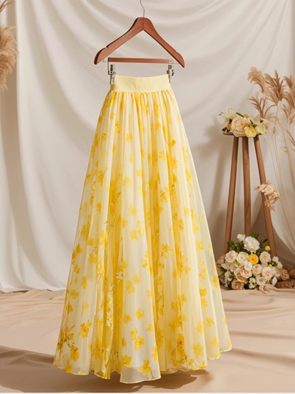 Summer 2026 High Waist Yellow  - Midi Skirt Floral recension och pris