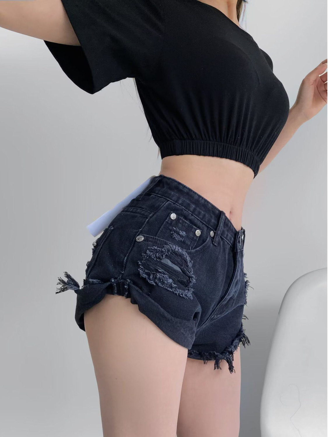 Women's Low Waist Distressed D - Shorts Denim Frayed recension och pris