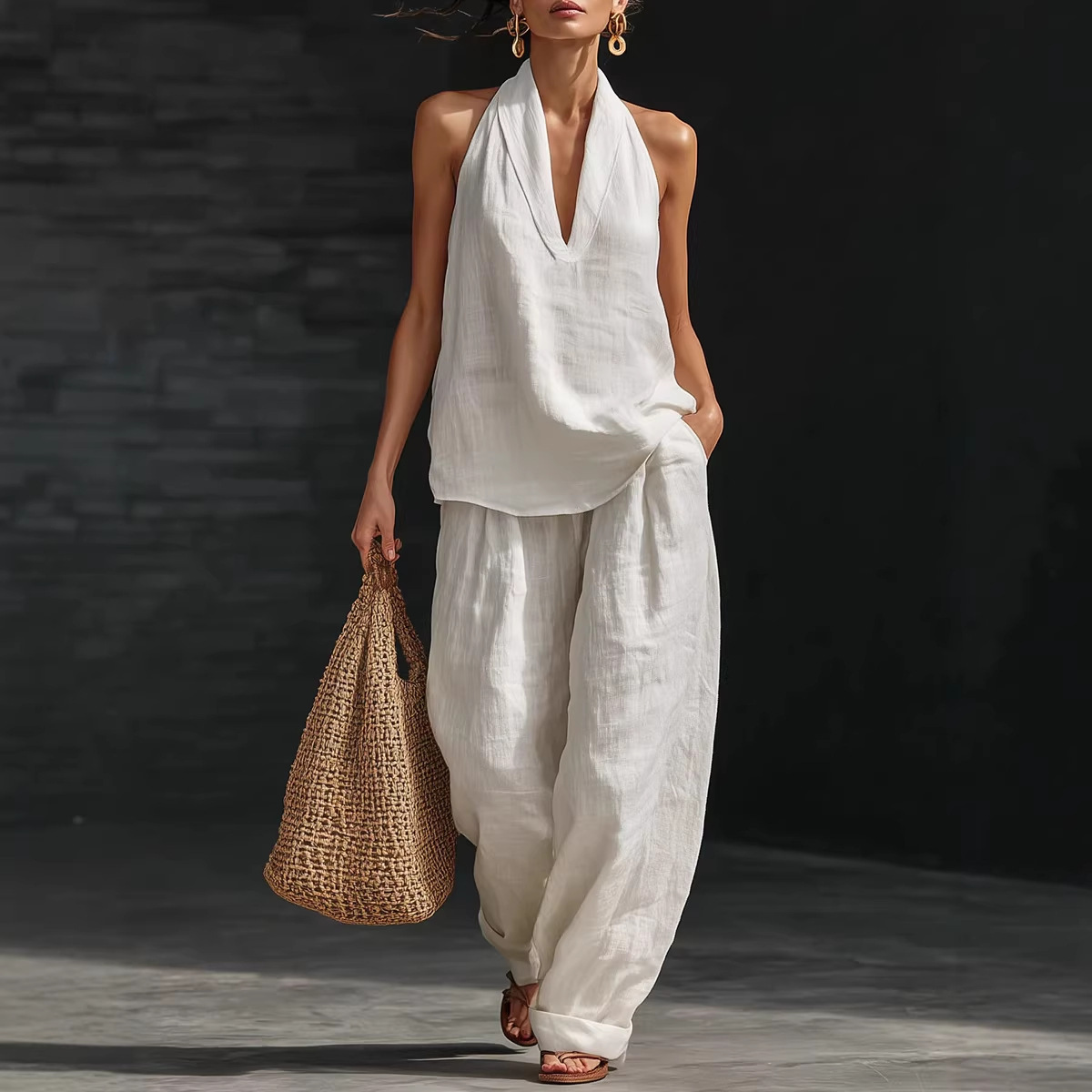 Summer Retro Solid Cotton Line - Linen Pant Wide recension och pris