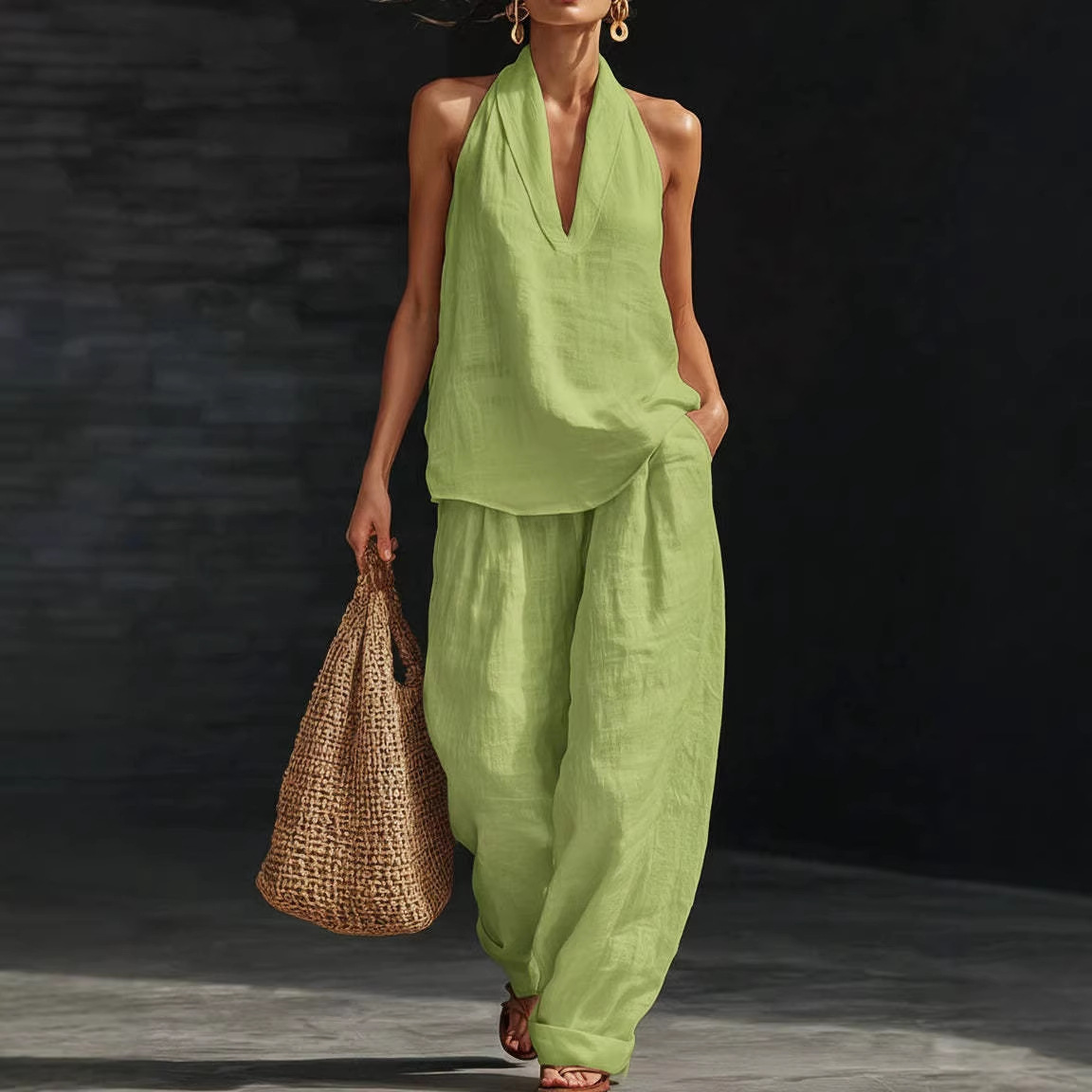 Summer Retro Solid Cotton Line - Linen Pant Wide recension och pris