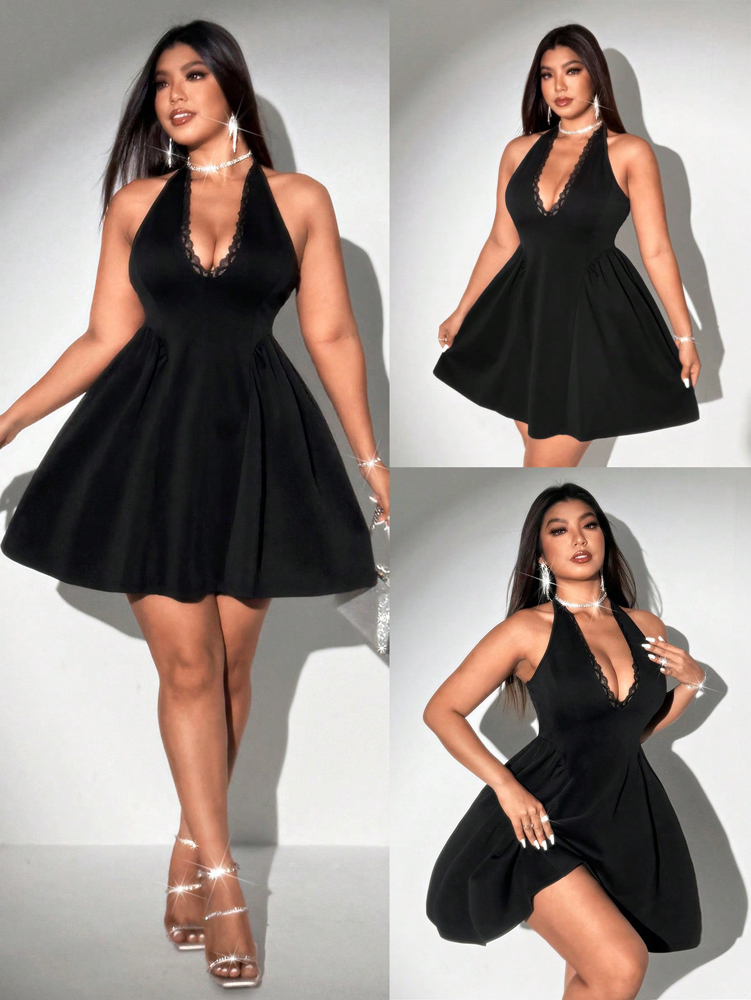 Plus Size Women Halter Black M - Maxi Dress Halter recension och pris