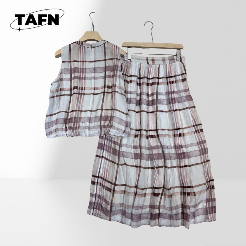 Elegant Women Checkered Two Pi - Midi Skirt Floral recension och pris