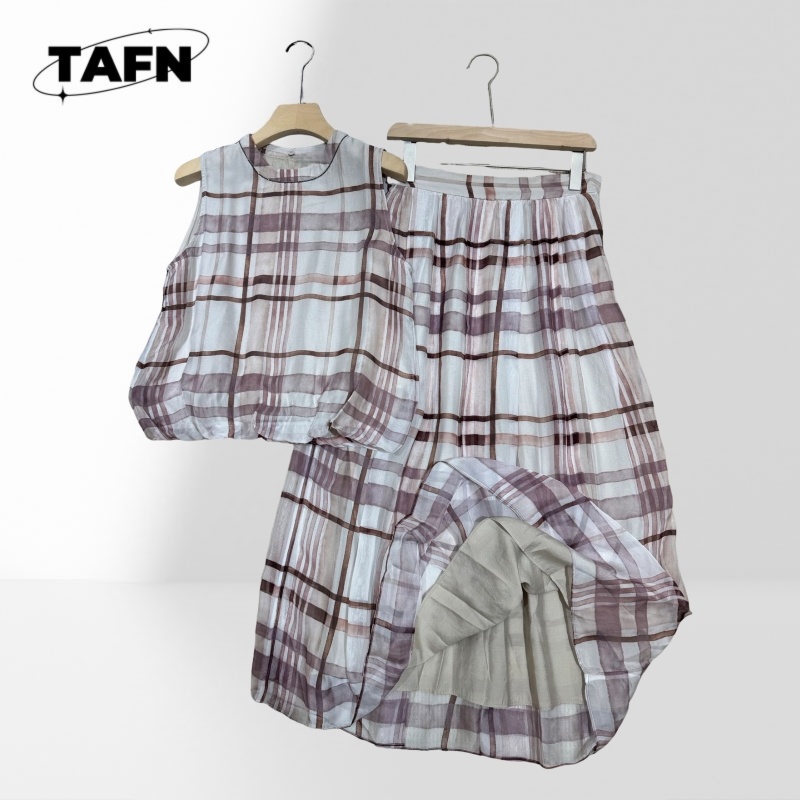 Elegant Women Checkered Two Pi - Midi Skirt Floral recension och pris